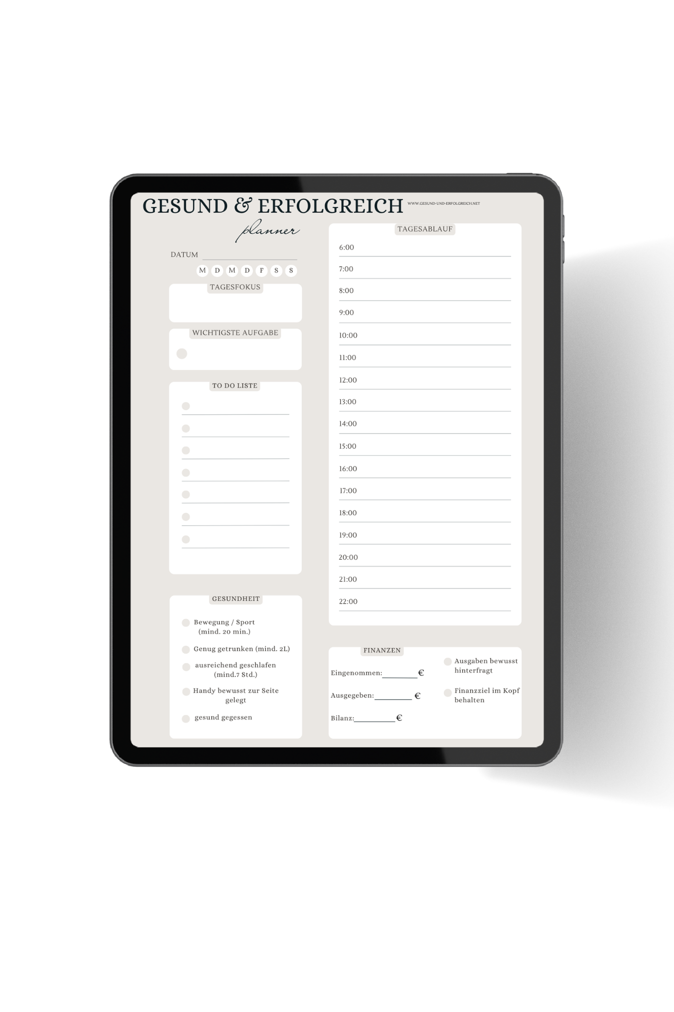 Gesund und Erfolgreich Tagesplaner Ansicht